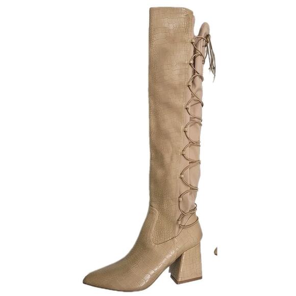 Journee Collection Shoes - Journee Collection ~Woman Size 7M~ Beige/Khaki Valorie Knee High Boots NWOB.